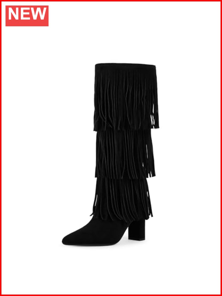 Fold Over Knee High Boots Chunky Heel Faux Leather Wide Calf Pointed Toe Zipper